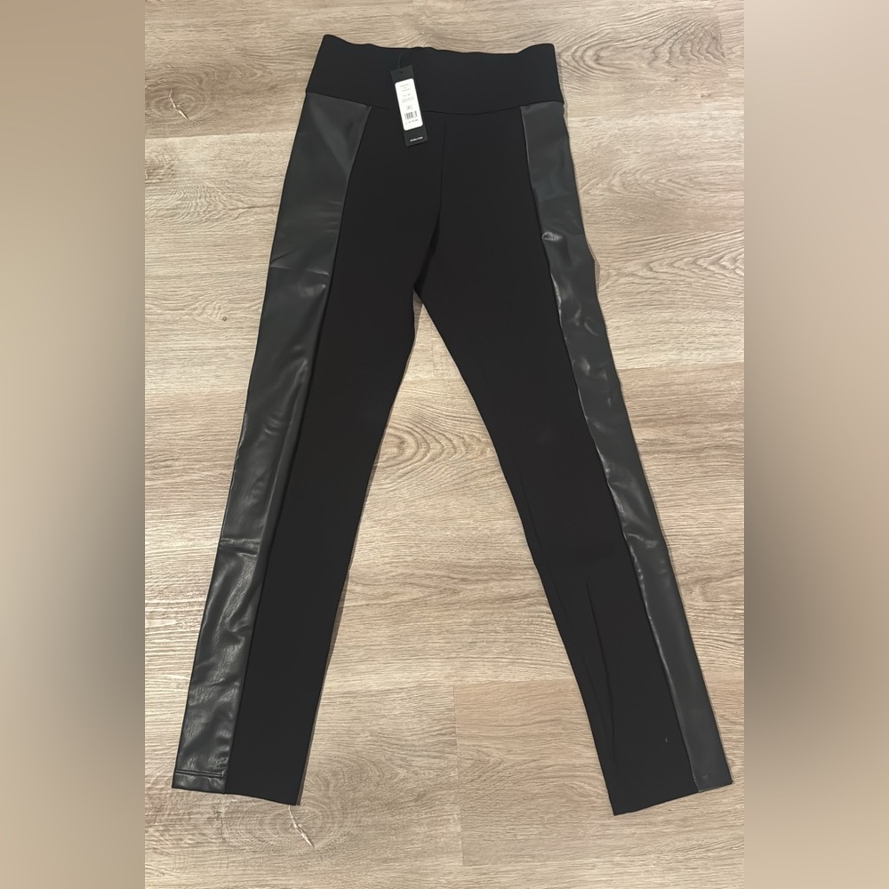 BCBG MAX AZRIA Black Leggings with Faux Leather Detail